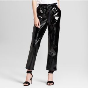 Who What Wear Faux Patent Leather Paper Bag High Waist Pants Black Size 2